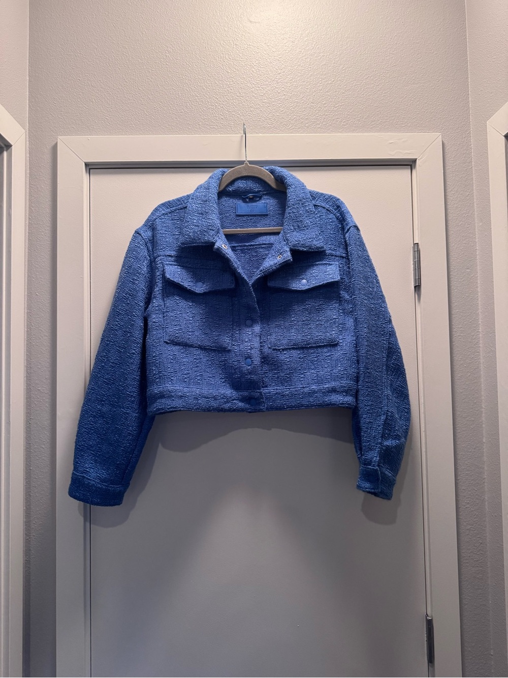 Blank NYC Cropped Blue Tweed Jacket